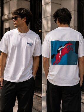 🤍 Parra White Logo Graphic T-Shirt size Xl